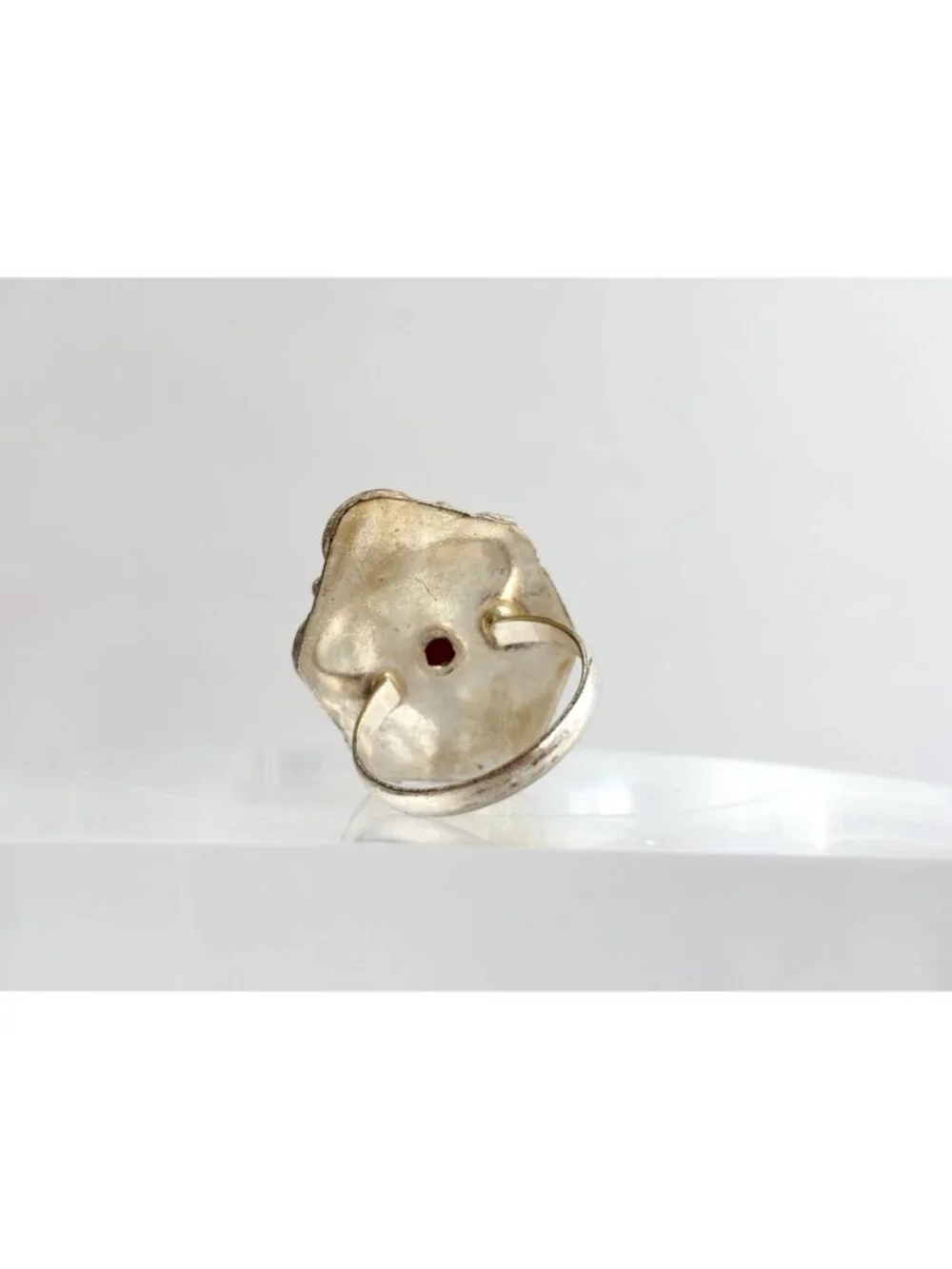 Red Adventurine Marquise Scalloped Sterling Silver 925 Vintage Ring - sz 10.5